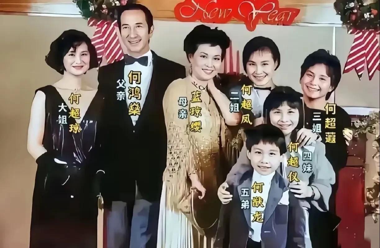 这是赌王和二房的全家福！从照片可以看出，二房总共五个子女，最漂亮的就是大姐何超琼