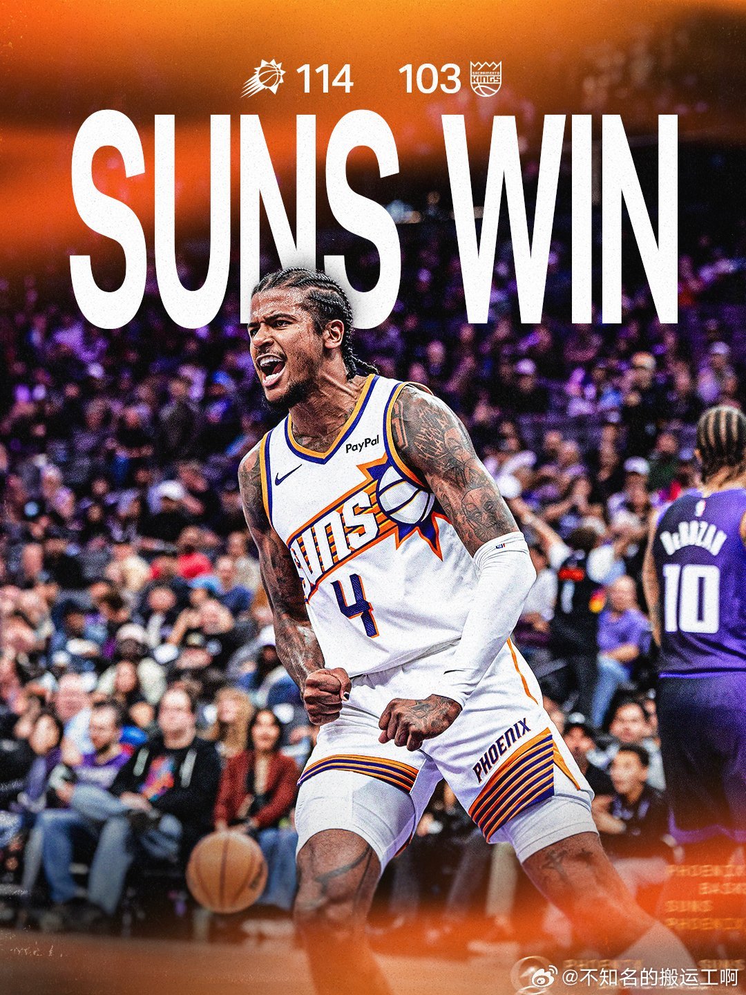 菲尼克斯太阳杰伦格林JG4太阳官媒赛后：这是一场漂亮的团队胜利！