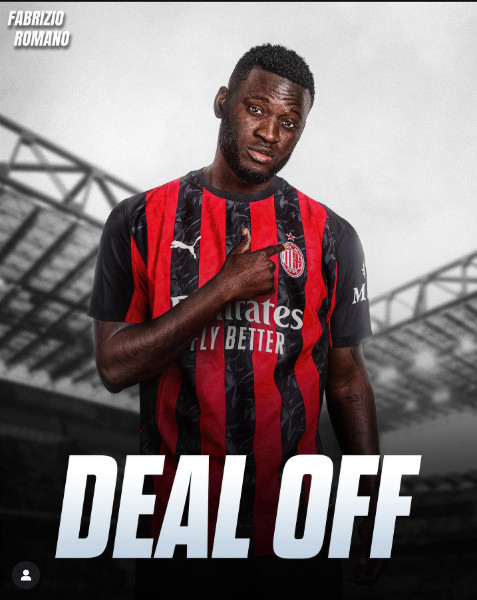 【博尼费斯赛季报销】夏天博尼费斯在米兰体检失败，最终米兰拒绝了这位尼日利亚前锋看