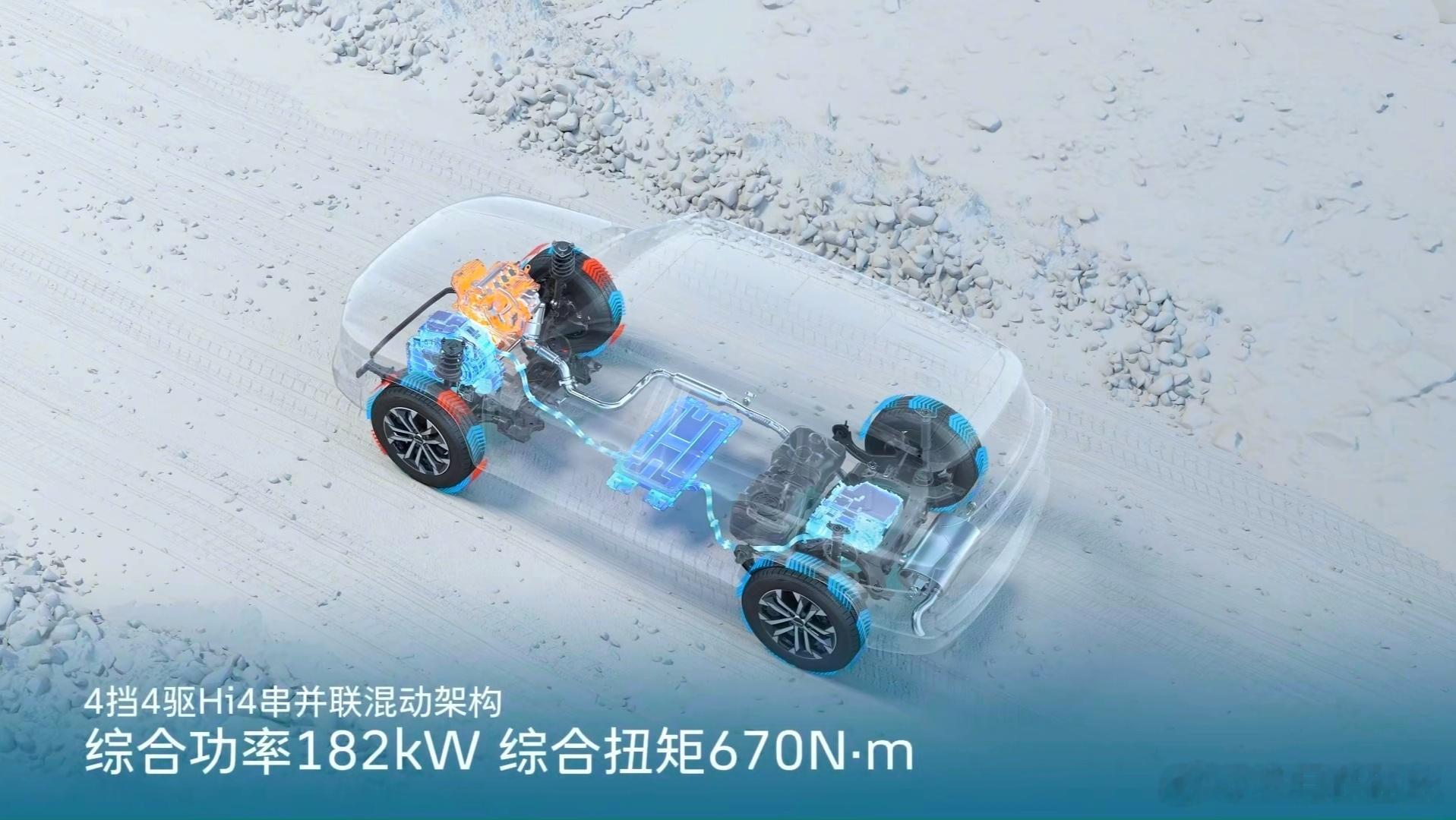 长城大狗Hi4-HEV，采用4挡DHT混动专用变速箱，宽速域齿比，既能兼顾巡航下