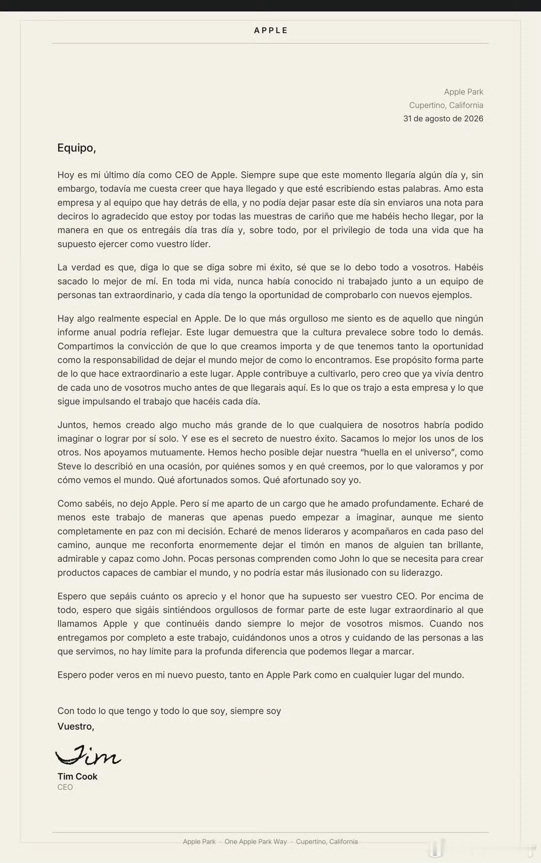 库克最后一封苹果CEO内部信曝光库克接手的这几年他真的很厉害阿接手苹果的时候，市