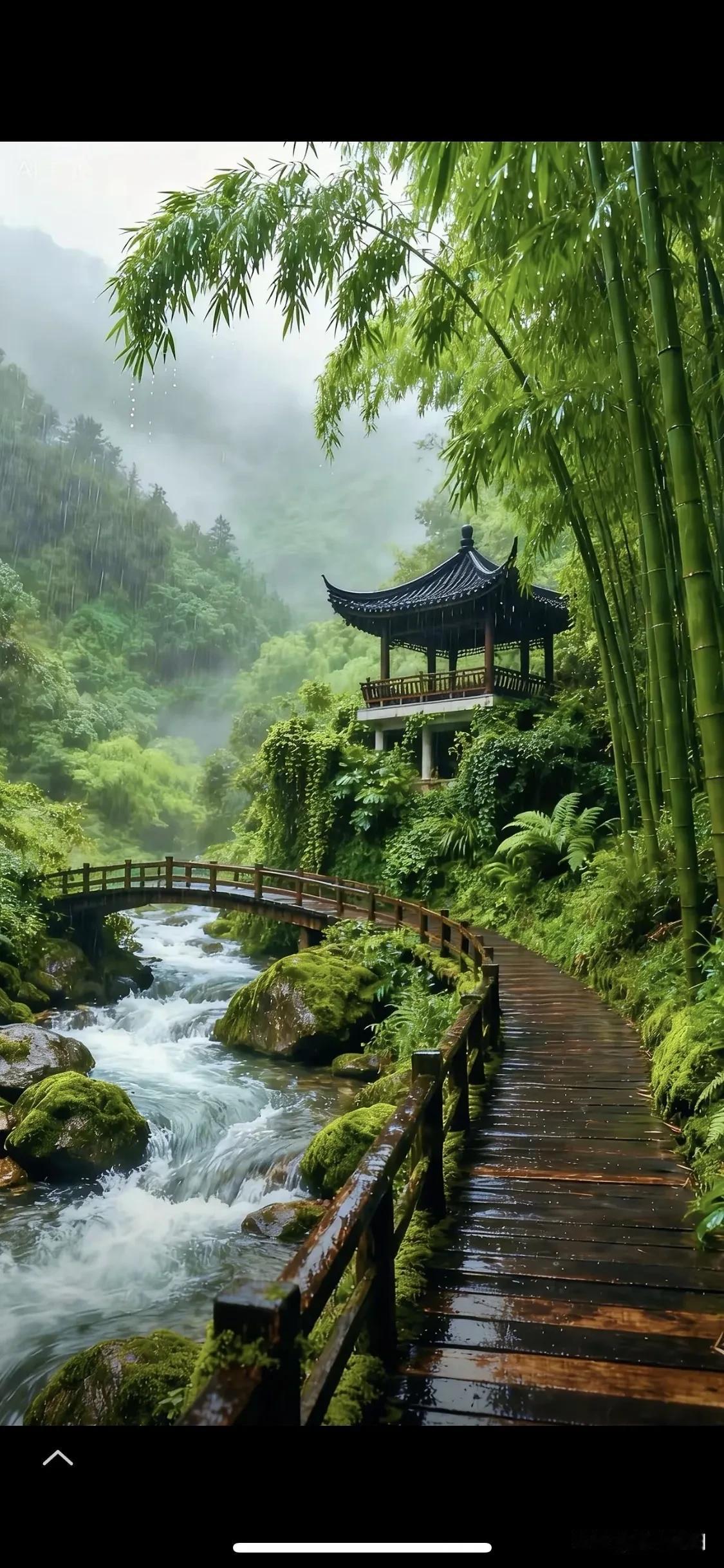 七律《幽壑听泉》远山含黛入云烟，碧水澄明映长天。松风漫过青峰岭，竹影轻