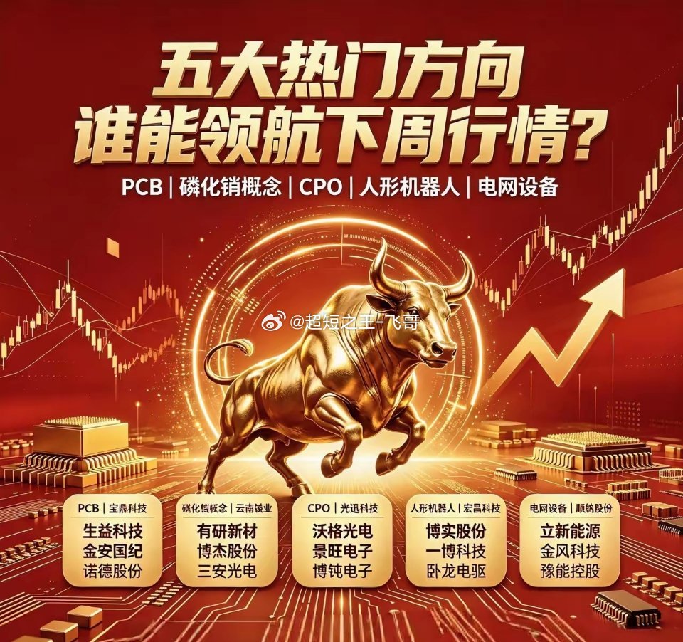 五大热门方向谁能领航下周行情？1. 第一位：PCB宝鼎科技、生益科技、金安国纪