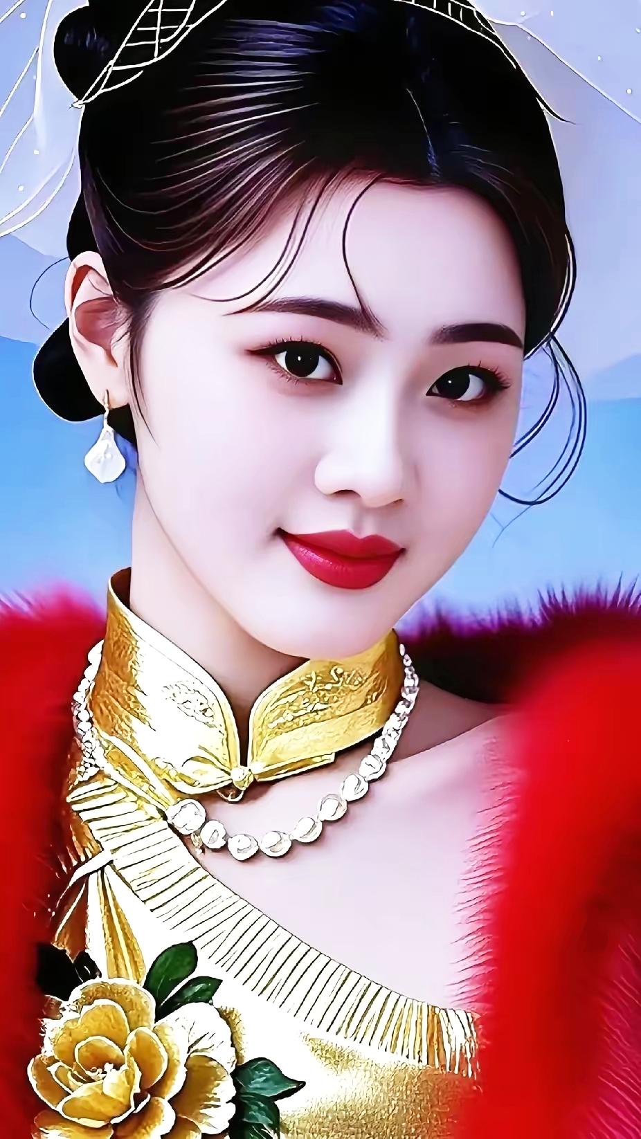 古典美人，红唇金衣，惊艳绝伦！