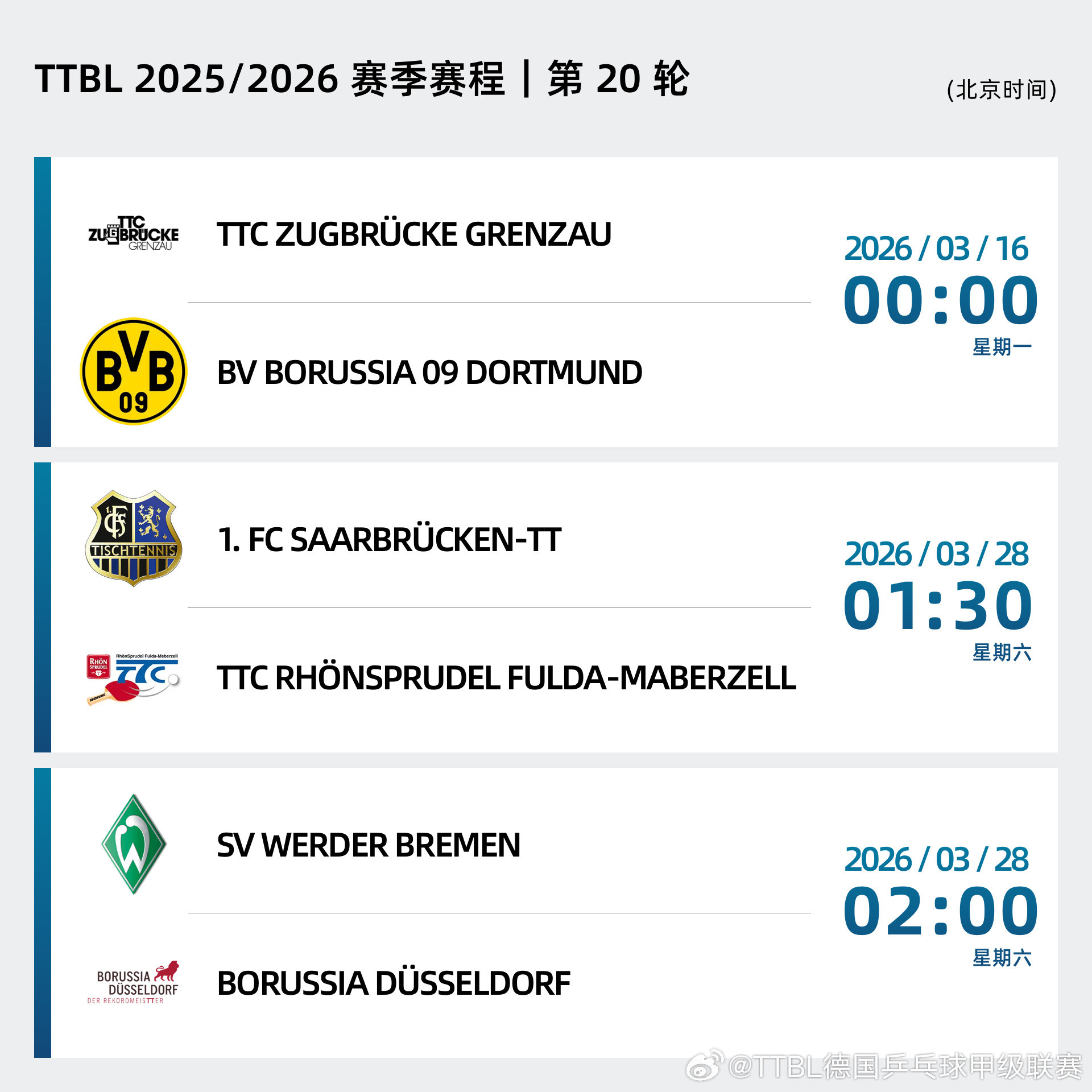 #樊振东28日凌晨重返赛场#TTBL德国乒乓球甲级联赛更新了TTBL第20轮