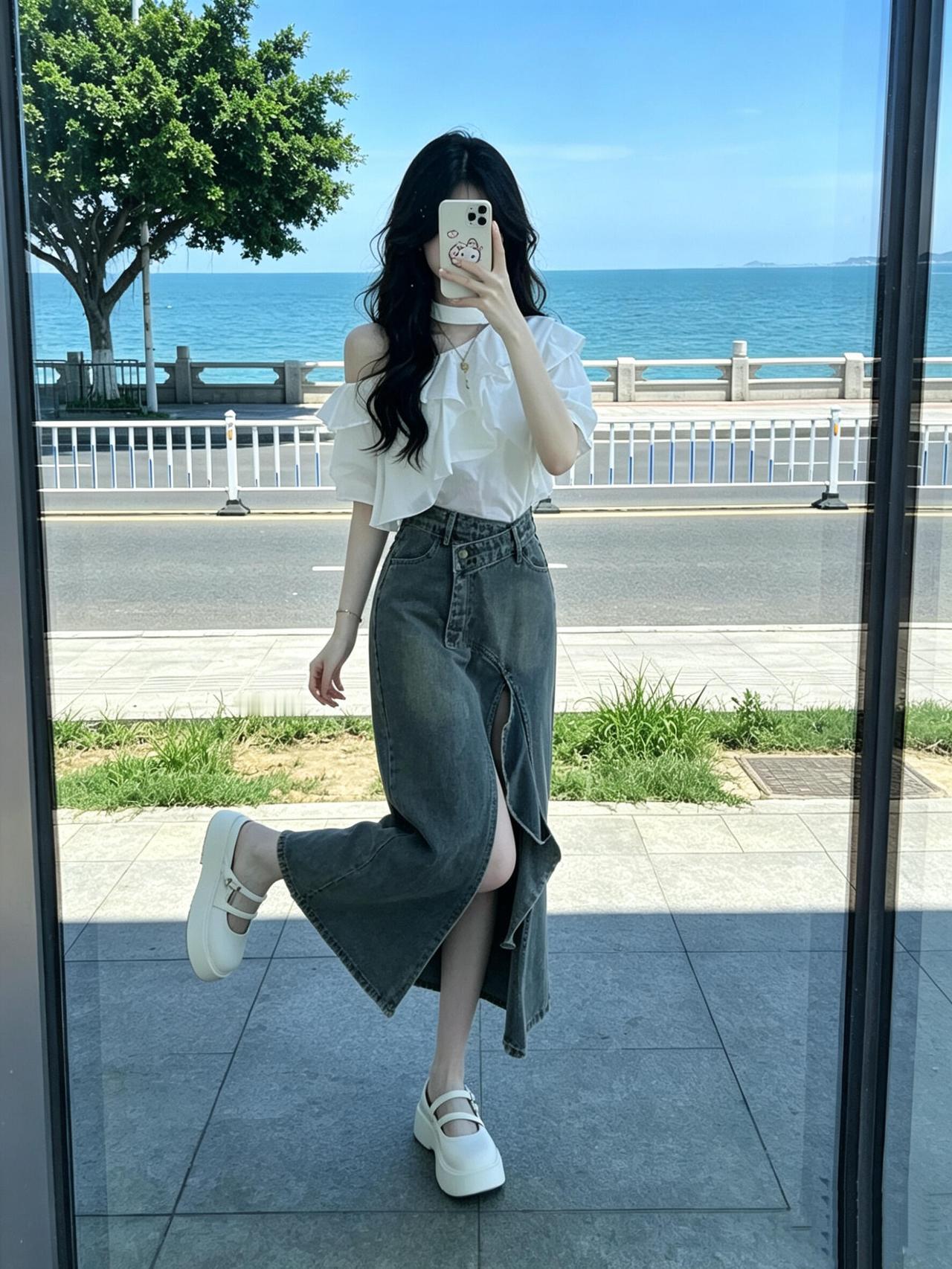 怎样穿搭能显示出温柔的女生气质?露肩时尚配牛仔裙十小白鞋