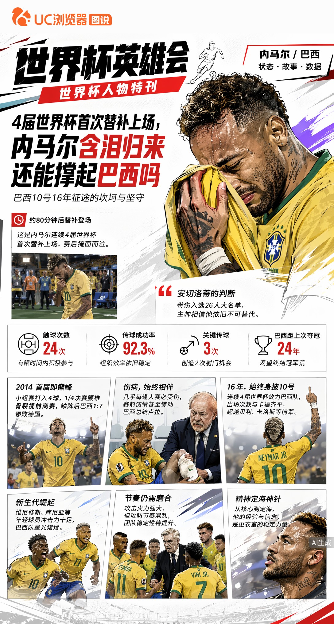 4届世界杯首次替补上场，内马尔含泪归来还能撑起巴西吗