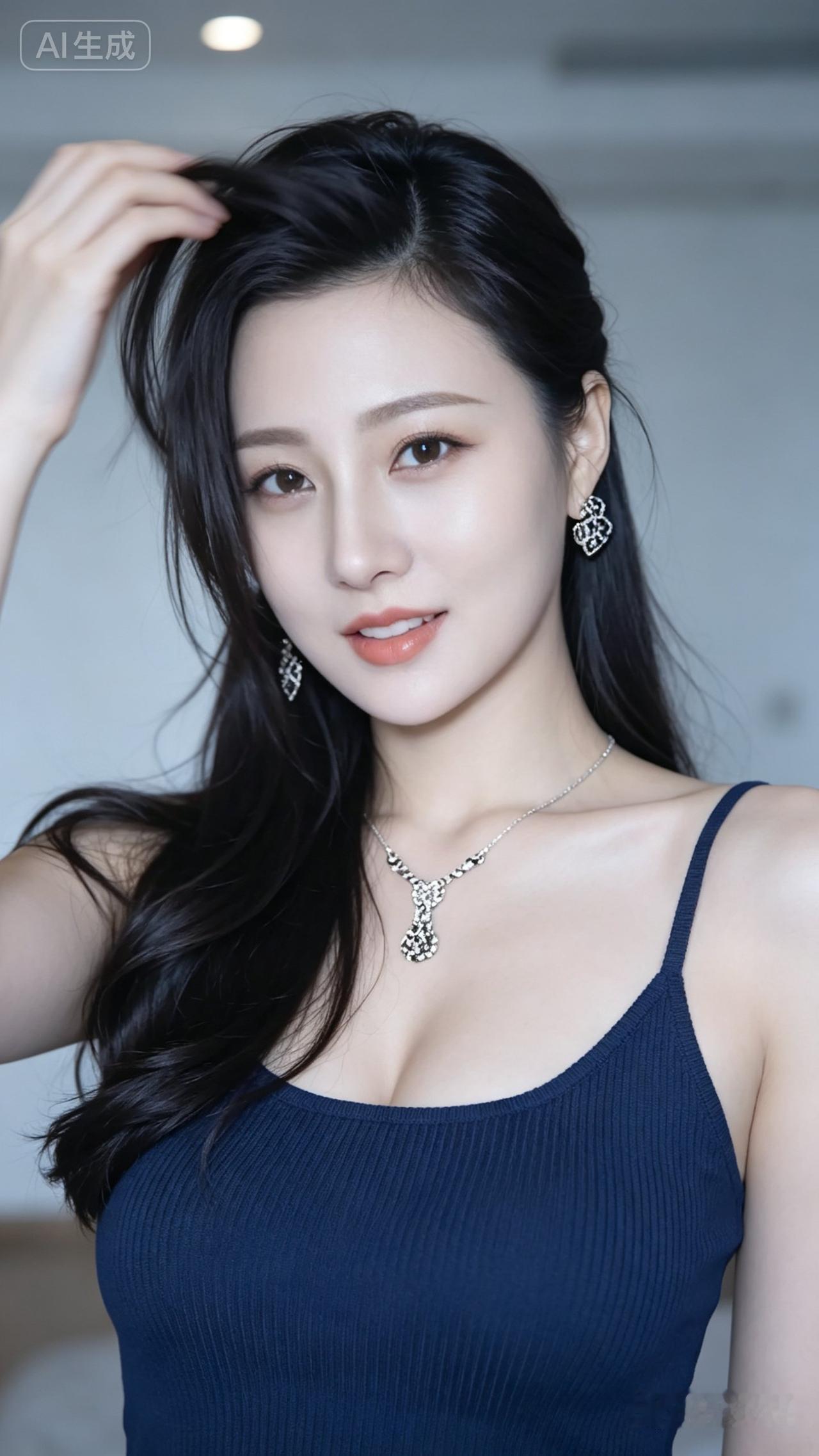 甜美少女风，精致妆容，优雅项链，时尚耳环，完美搭配！