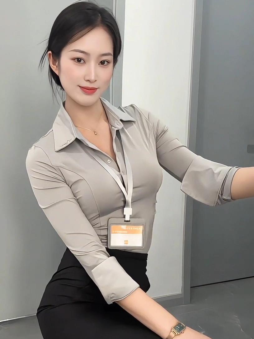 韩版职业秘书穿搭，修身长袖衬衫高腰包臀半身裙。职场包臀裙穿搭