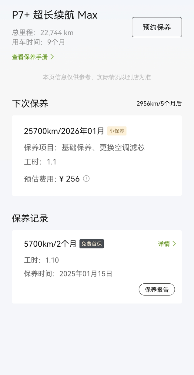 电车保养要花多少钱开了两个月5700公里去首保的，首次免费保养，基础保养256