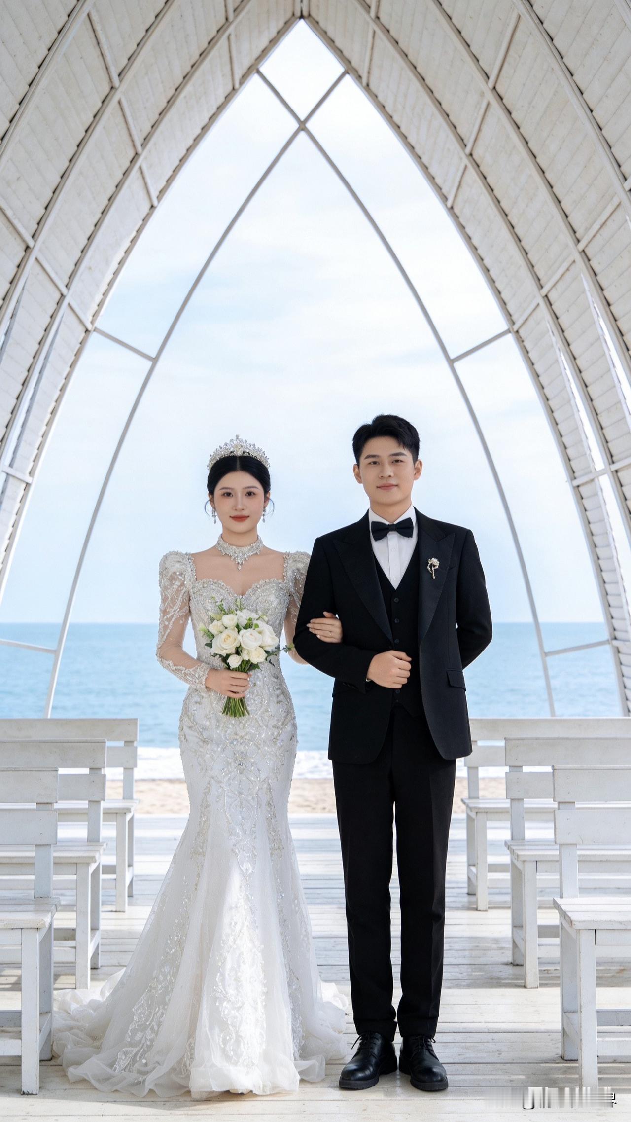 海边婚礼，浪漫至极！🌊💍👰🏻‍♂️🤵🏻‍♀️海洋风主题婚礼海边婚纱