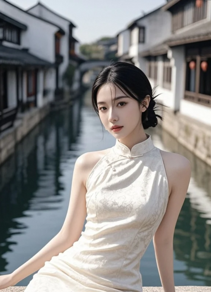 她穿旗袍像从古画里游出来的锦鲤，转身甩出三千诗意
