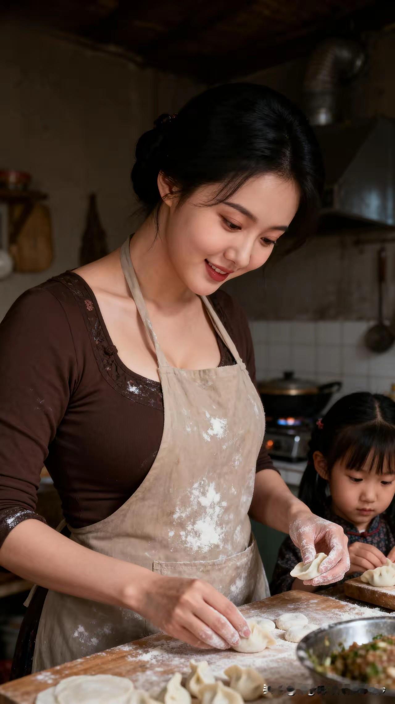 谁家的男子，能有这般福气，竟在破败不堪的环境中，娶回如此美丽的妻子和可爱的女儿！