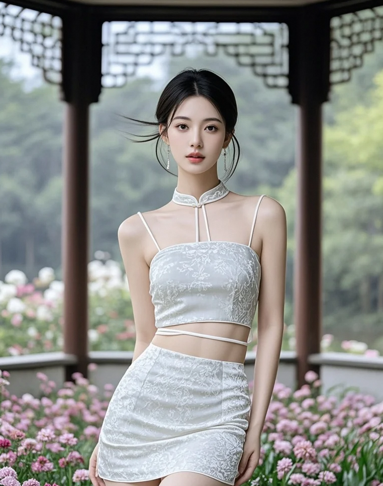 亭间伊人站，神情肃穆韵悠长，如此古典颜值可让你心折服？
