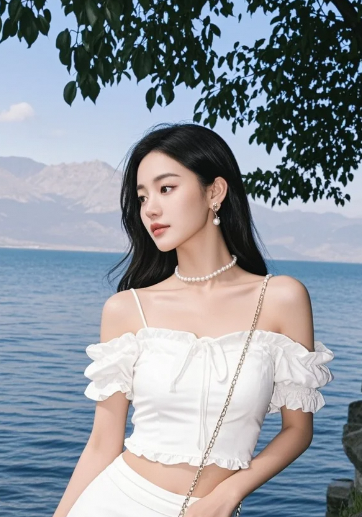一袭长裙，一抹倩影，醉在湖光山色间。