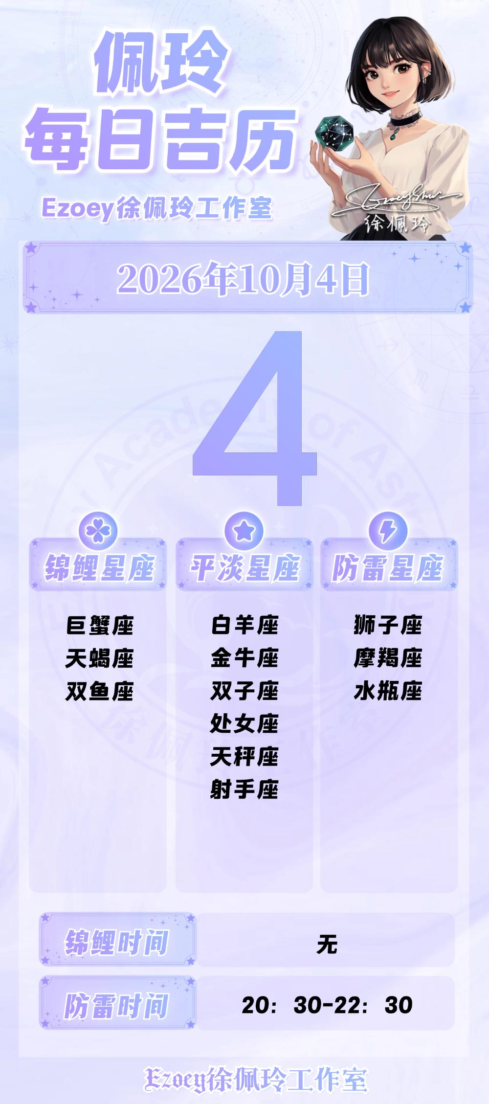 【10.4日播报】压抑预警日锦鲤星星：巨蟹座、天蝎座、双鱼座——Ezoey徐佩