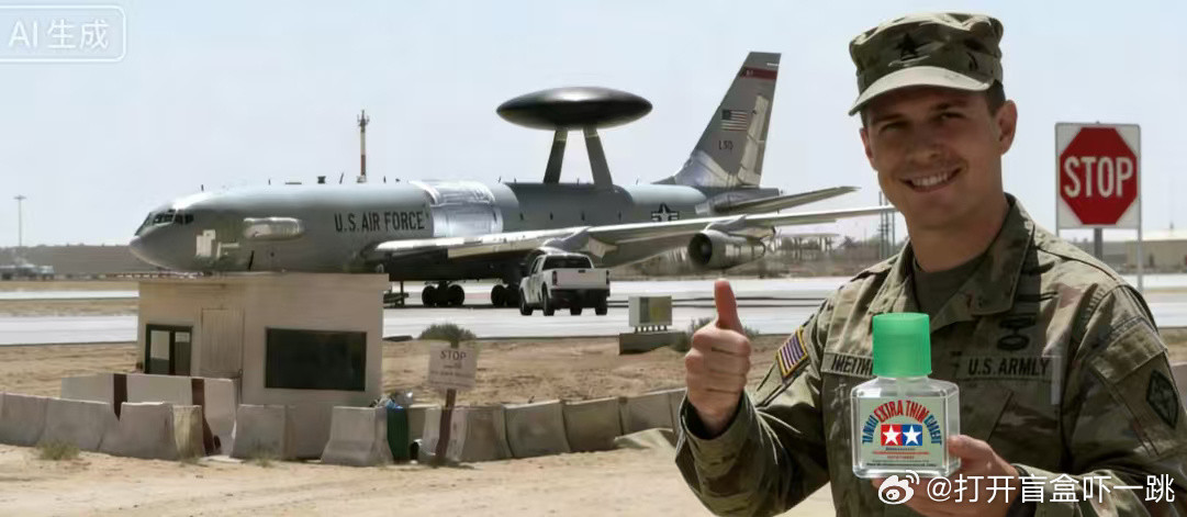 在朋友圈刷到这张AI图片忍不住笑出声，顶级巨匠在中东修理预警机，大卷胶布粘得严严