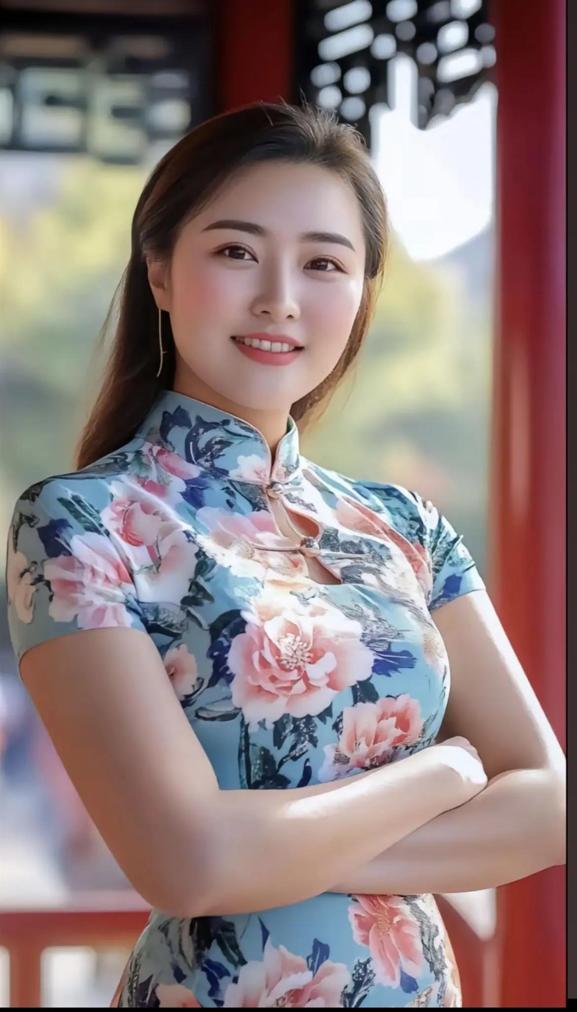 这姑娘穿得真漂亮，花旗袍好看！