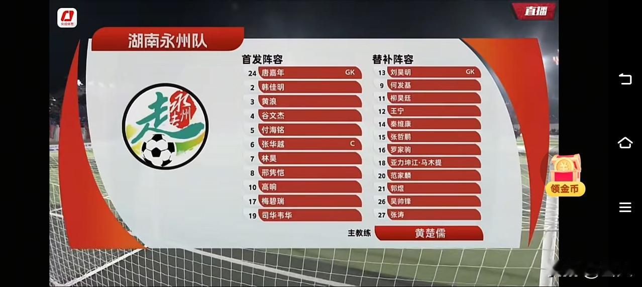 广东湛江2比0领先湖南永州，永冲锋下半场还能翻身吗？这是1月24日晚CMG群众足