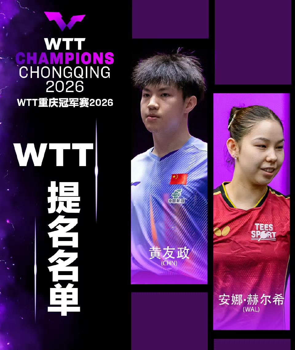 林诗栋退赛，陈垣宇递补！新增WTT提名：黄友政！新增主办方外卡：温瑞博、石洵