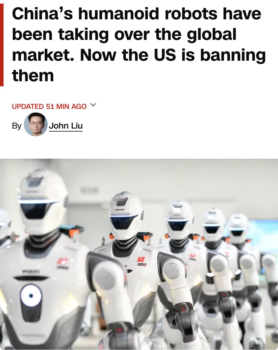 外媒：中国目前占全球人形机器人出货量约九成，是这一领域的主要供应国。近日美国以相