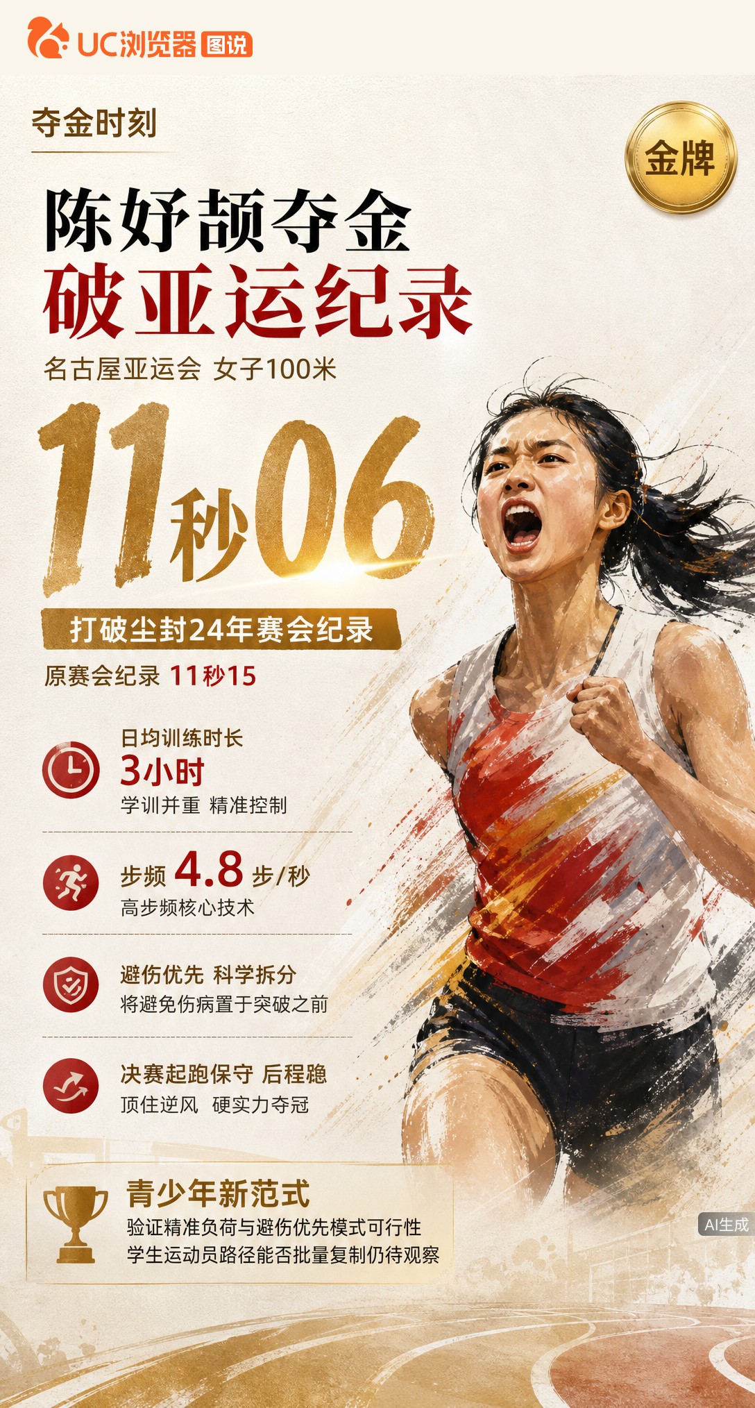 11秒06破亚运纪录！17岁陈妤颉夺女子百米金牌，作为高二学生每天只练3小时，凭硬实力顶住逆风刷新尘