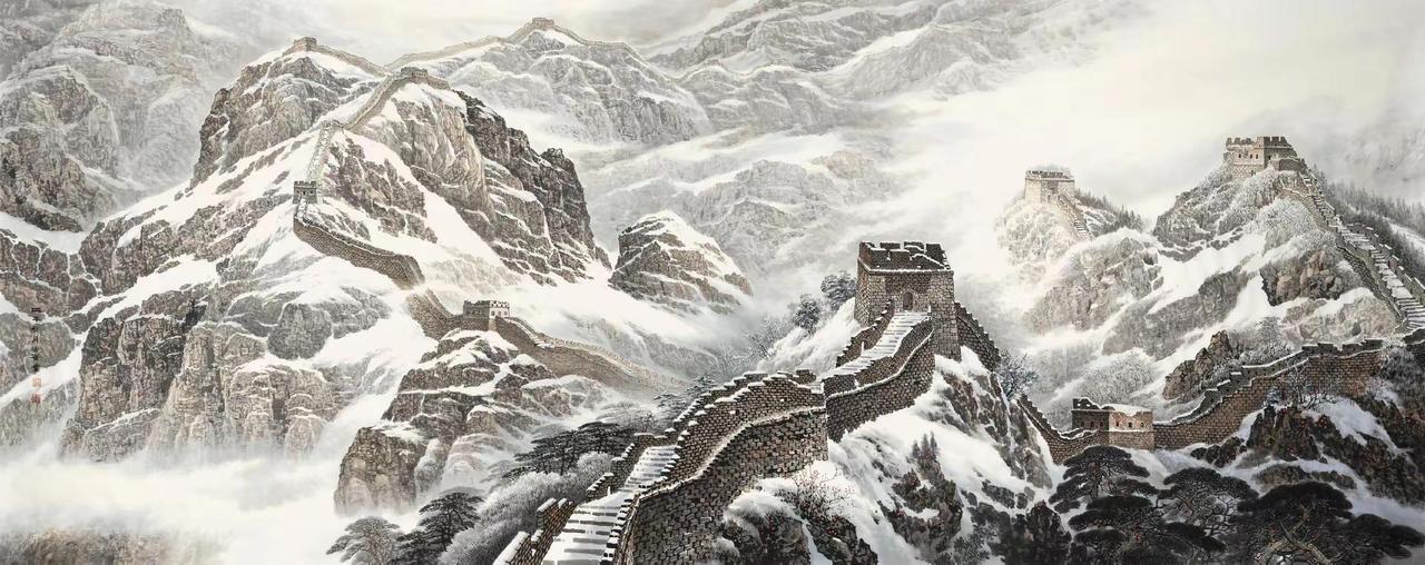 《雄关雪霁图》国画长城创作者中心创作灵感长城雪域山水画山水长城尺寸：1