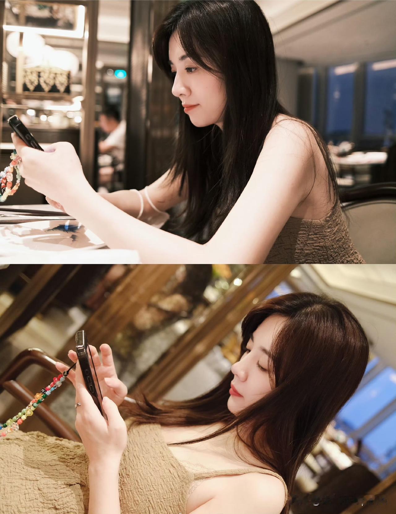 王晓晨这组夜景随拍也太有感觉了吧！✨简简单单的小吊带配散落长发，那种慵懒又带着