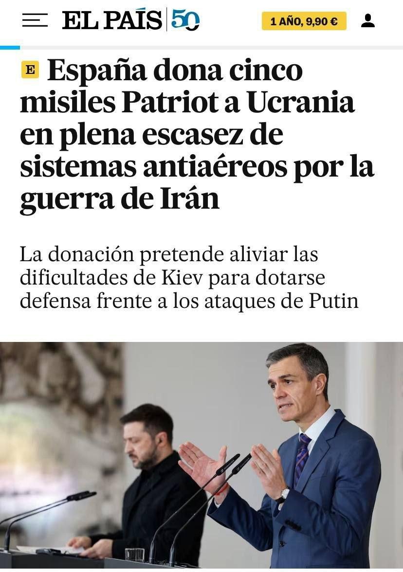 西班牙承诺向乌克兰提供五枚爱国者导弹。在泽连斯基近期访问西班牙期间，西班牙政
