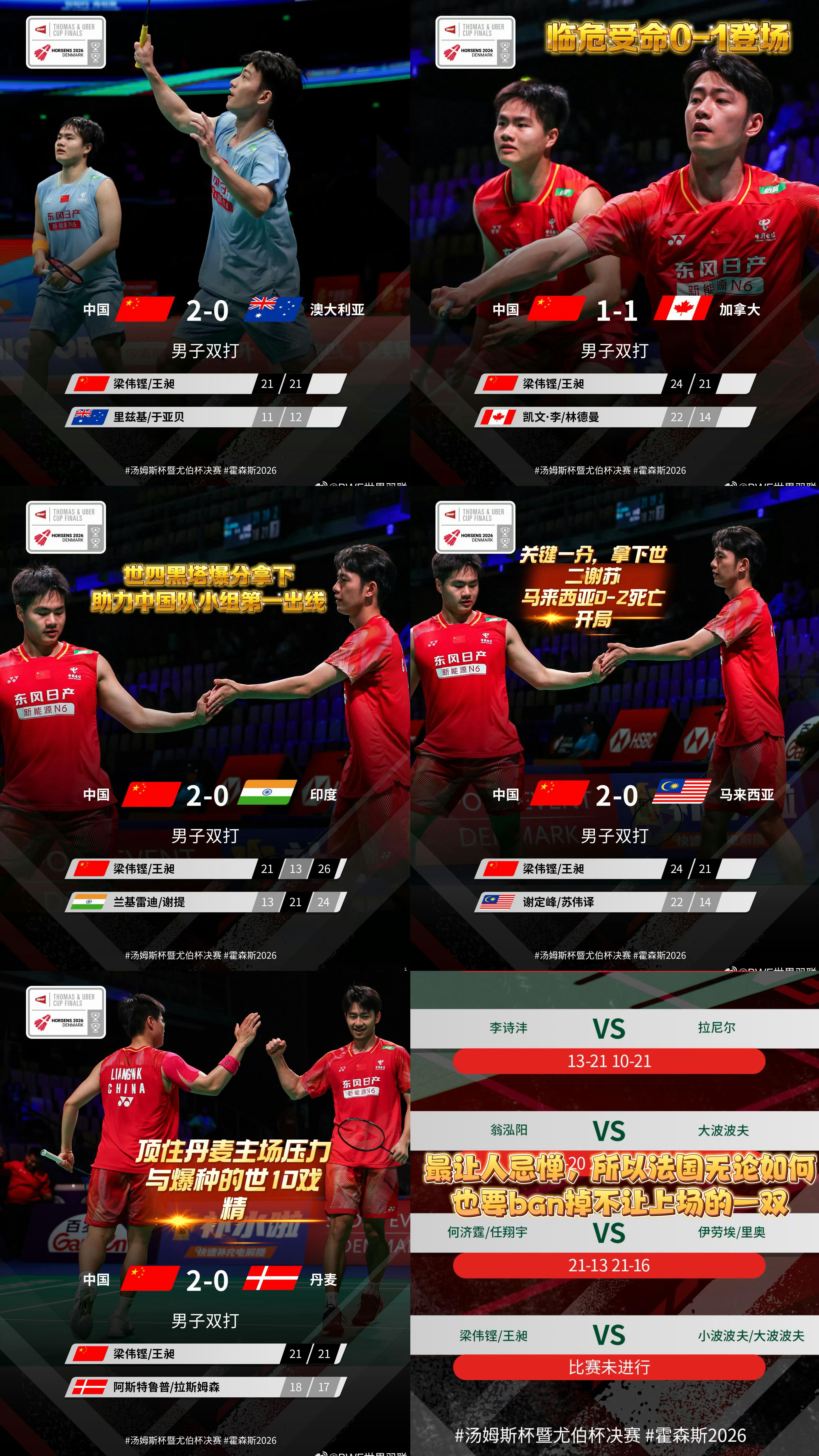国羽汤杯卫冕🏸梁王组合打硬仗恭喜国羽恭喜王昶梁伟铿，本次汤杯五战全胜且几乎