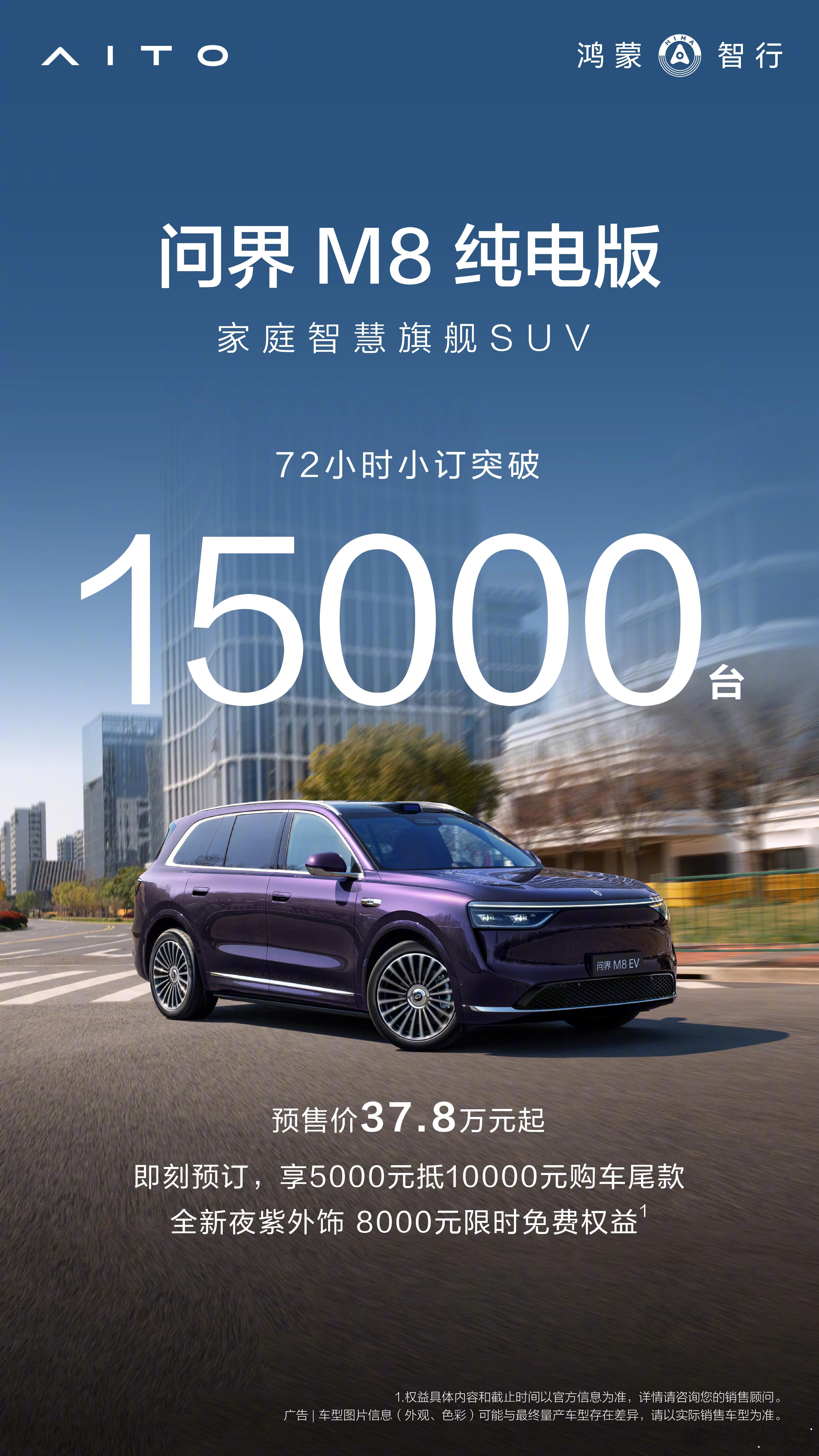 m8纯电小定破15000了余总说40%以上都选了紫色问界m8四十万级销冠​​​