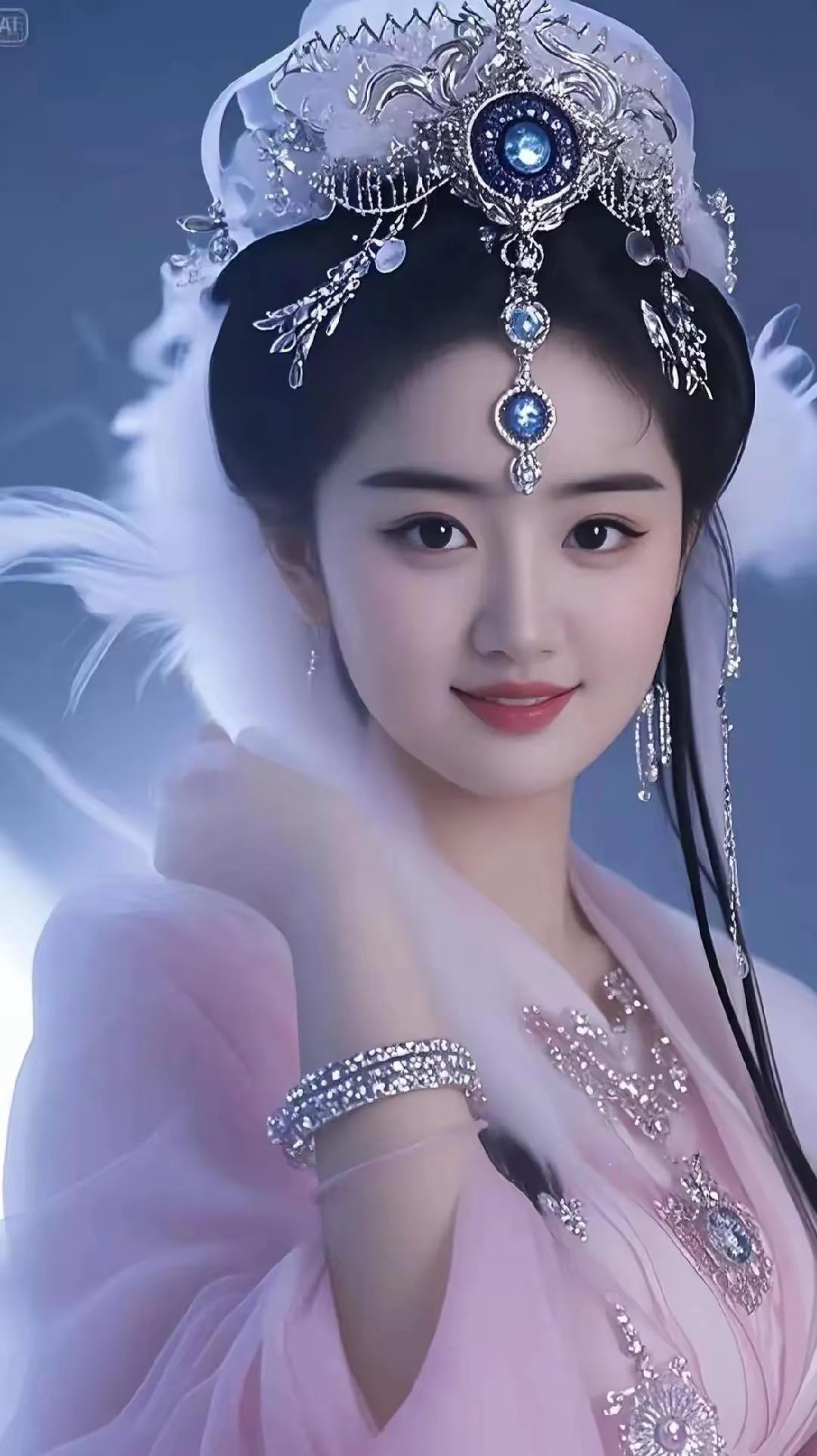 梦幻古风少女，华丽发饰，粉色华服，唯美动人