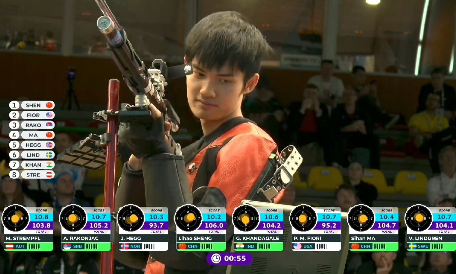 🏅#盛李豪射击世界杯第二金#射击世界杯男子十米气步枪决赛，盛李豪以253.9环