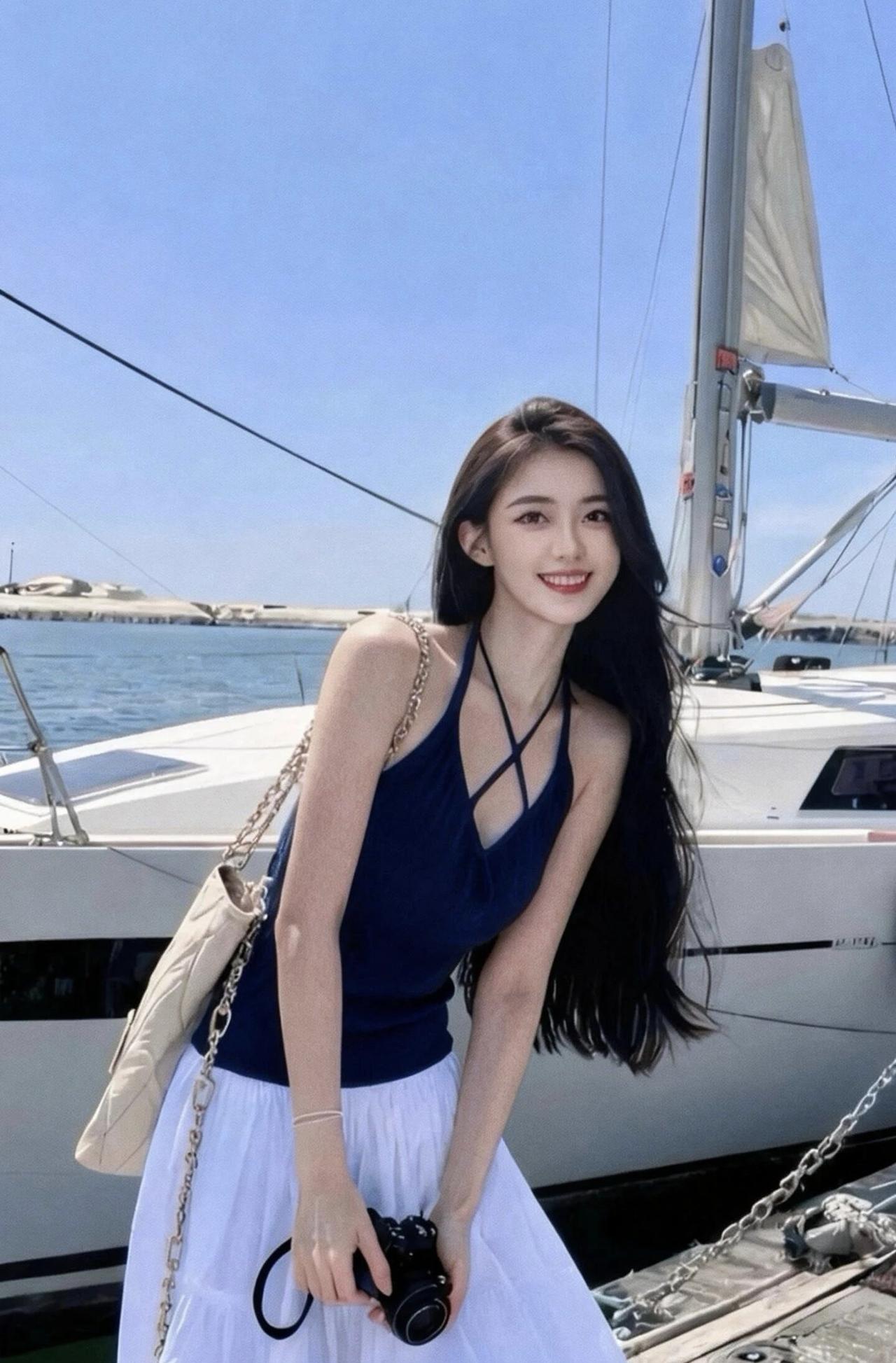 海风把夏日的浪漫揉进了镜头里，帆船边的蓝与白，是独属于海边的温柔序章✨