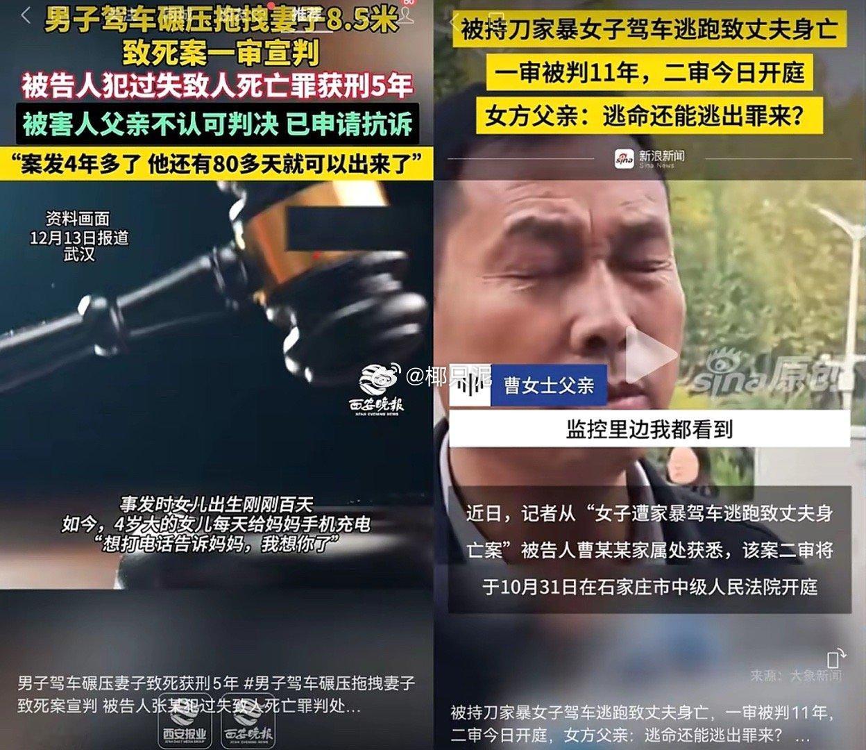 懒得喷都是近期事件对比一下判决结果左边案例压死妻子前还对妻子的父亲放狠话