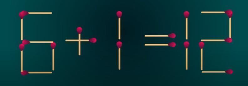 这是一道极具挑战性的火柴棒等式谜题：由火柴棒拼搭的“6+1=12”显