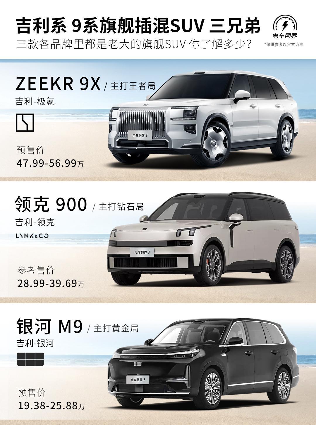 吉利汽车旗下三个子品牌的旗舰SUV，极氪9X，领克900，银河M9，你不了解一下