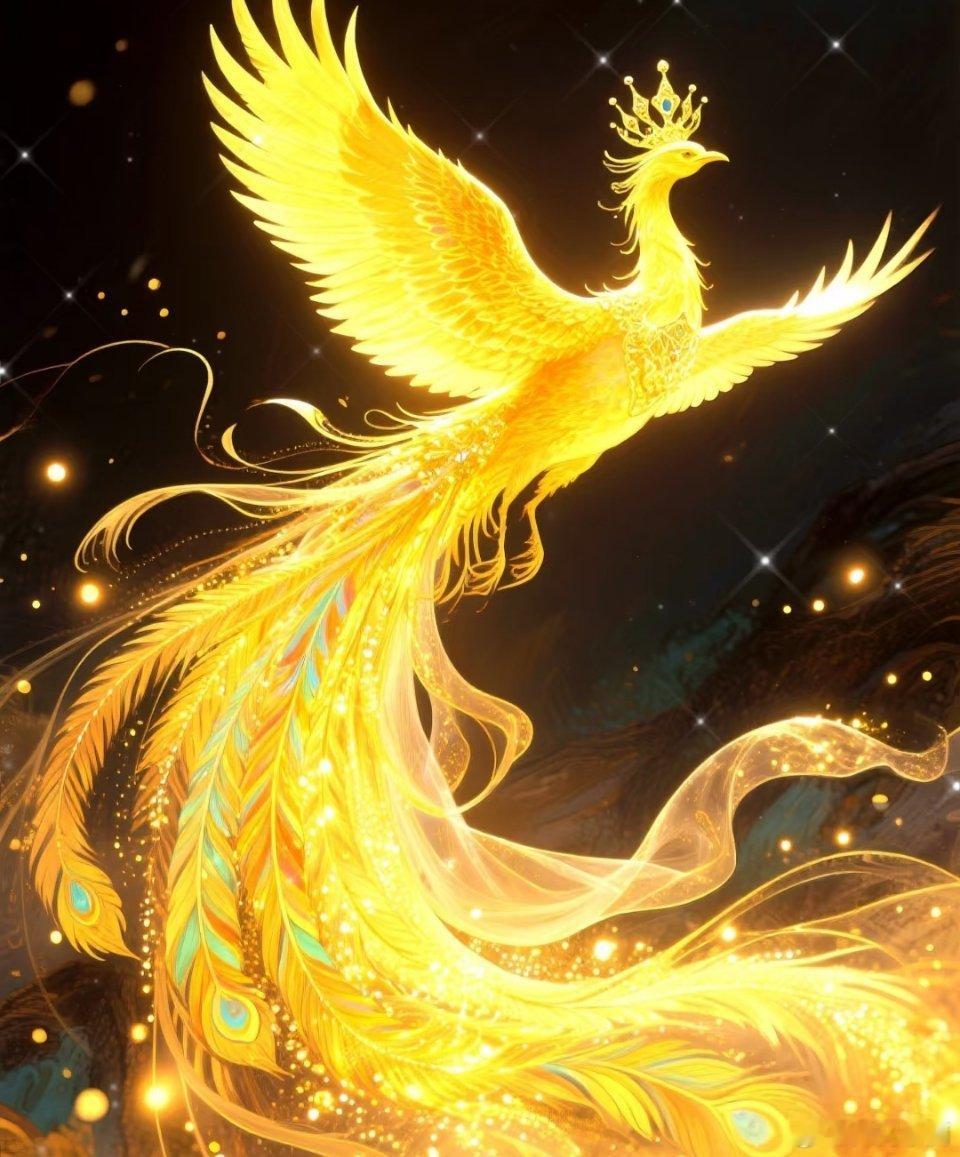 金凤凰寓意着涅槃，重生，扶摇直上。五一过后，也是个转机。见者好运，说明你要起势了