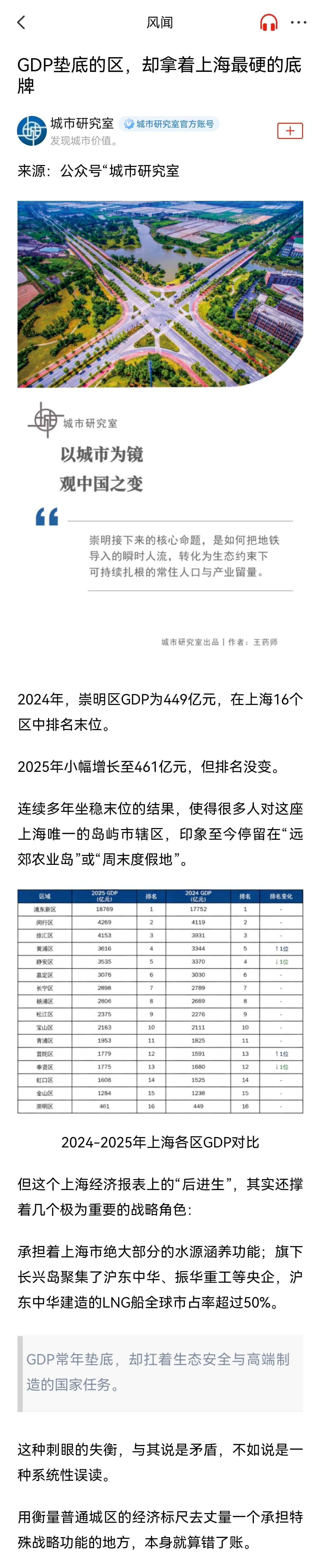 城市研究室：GDP垫底的区，却拿着上海最硬的底牌！ ​​​