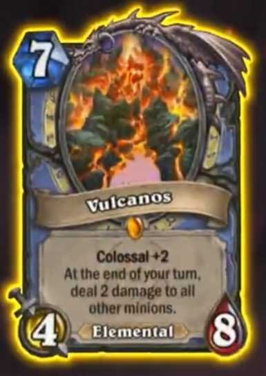 炉石传说法师巨型随从，7费4/8，元素巨型+2。在你的回合结束时，对所有其他随