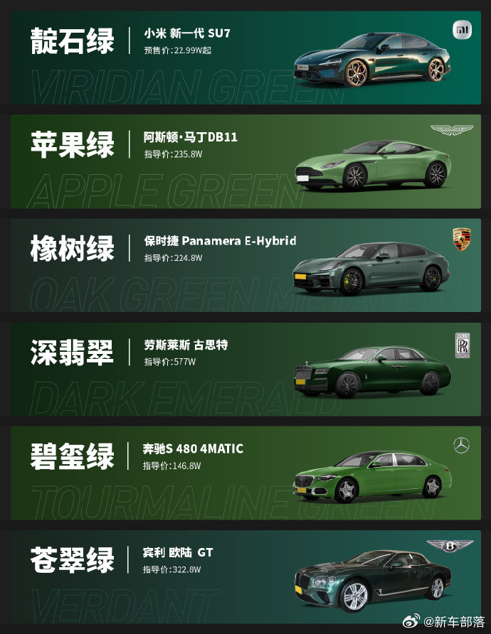终于有车企把绿色做对了！小米SU7靛石绿真的戳中东方审美，比奔驰祖母绿克制、比宝