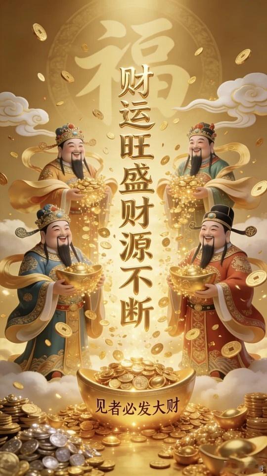 你的旧业已清，霉运已尽；库门开启，只进金银。今日起运在脚下转，财从四面来。​​