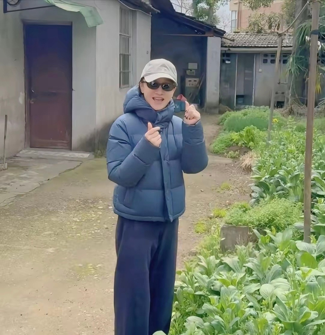 周迅回老家衢州探亲，下地摘青菜，拔了大萝卜大葱，还摘了一大把菜心，去同学家吃火锅