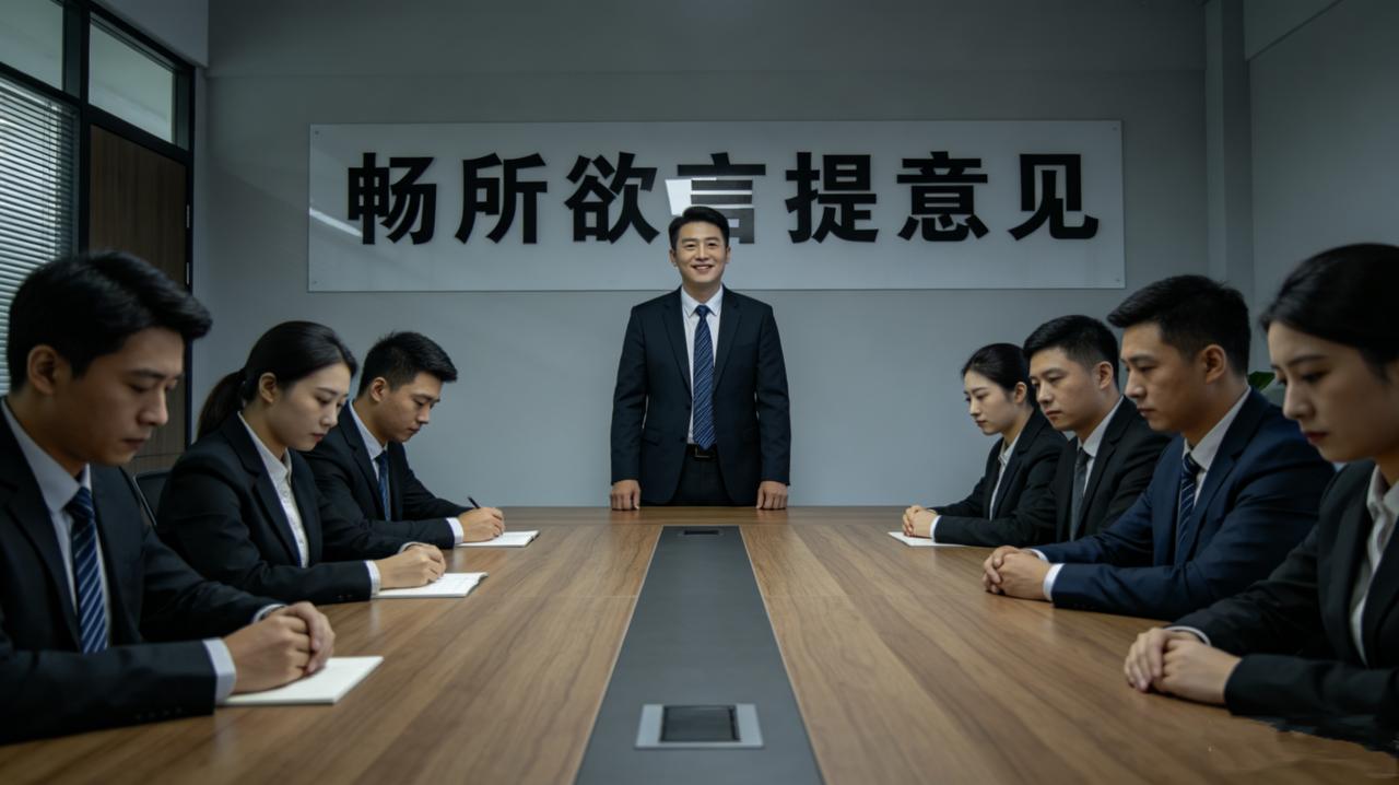 晨会，主管让大家“畅所欲言提意见”。沉默一分钟。新来的小王举手：“我觉得咱们部