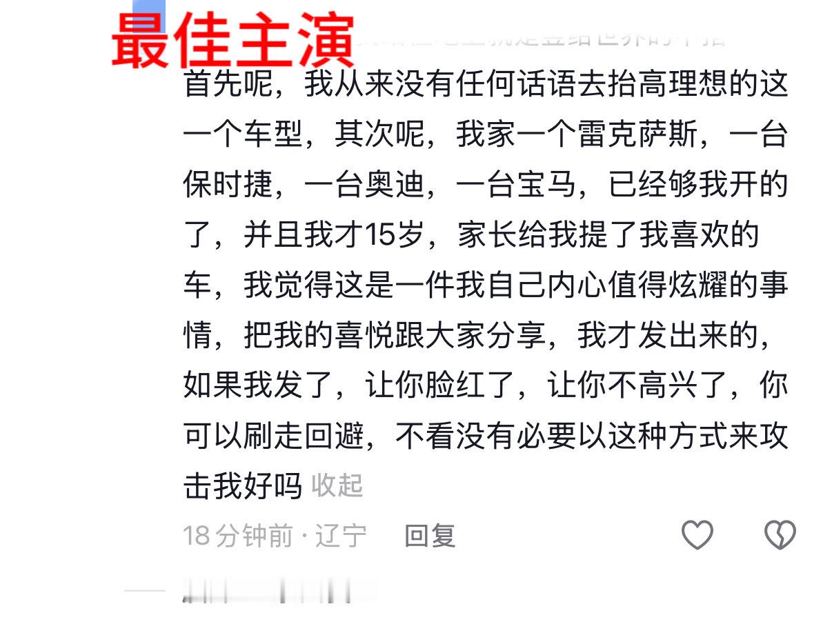 原帖是博主在玩“我才15”岁的抽象，plq无人在意的小bro萌萌的开着他的车丢人
