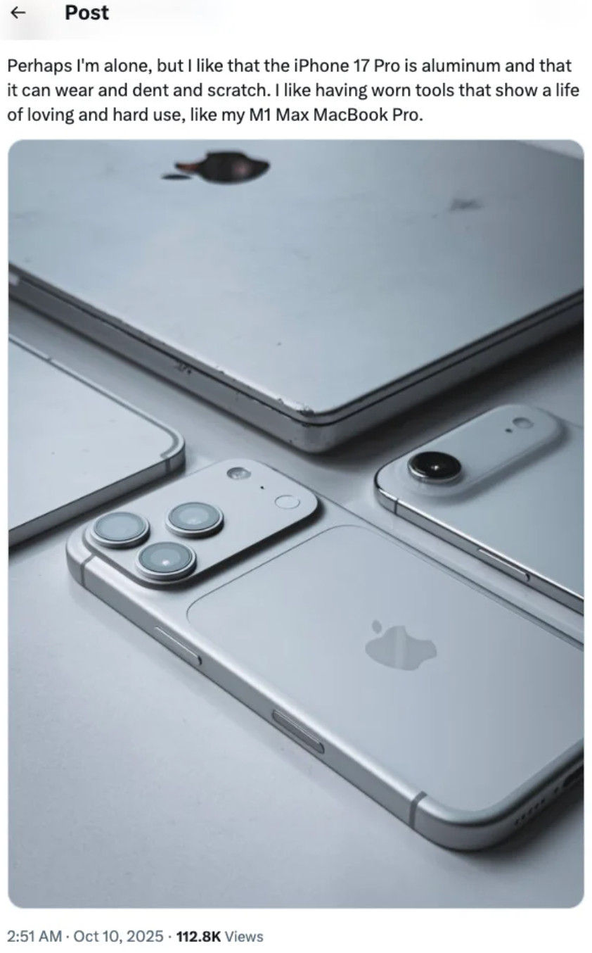 自从iPhone17Pro改用铝材质后，不少人吐槽它“容易被刮花”“不够