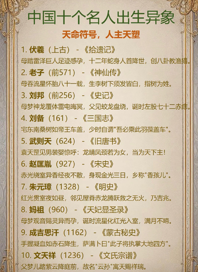 中国十个名人的出生异象。