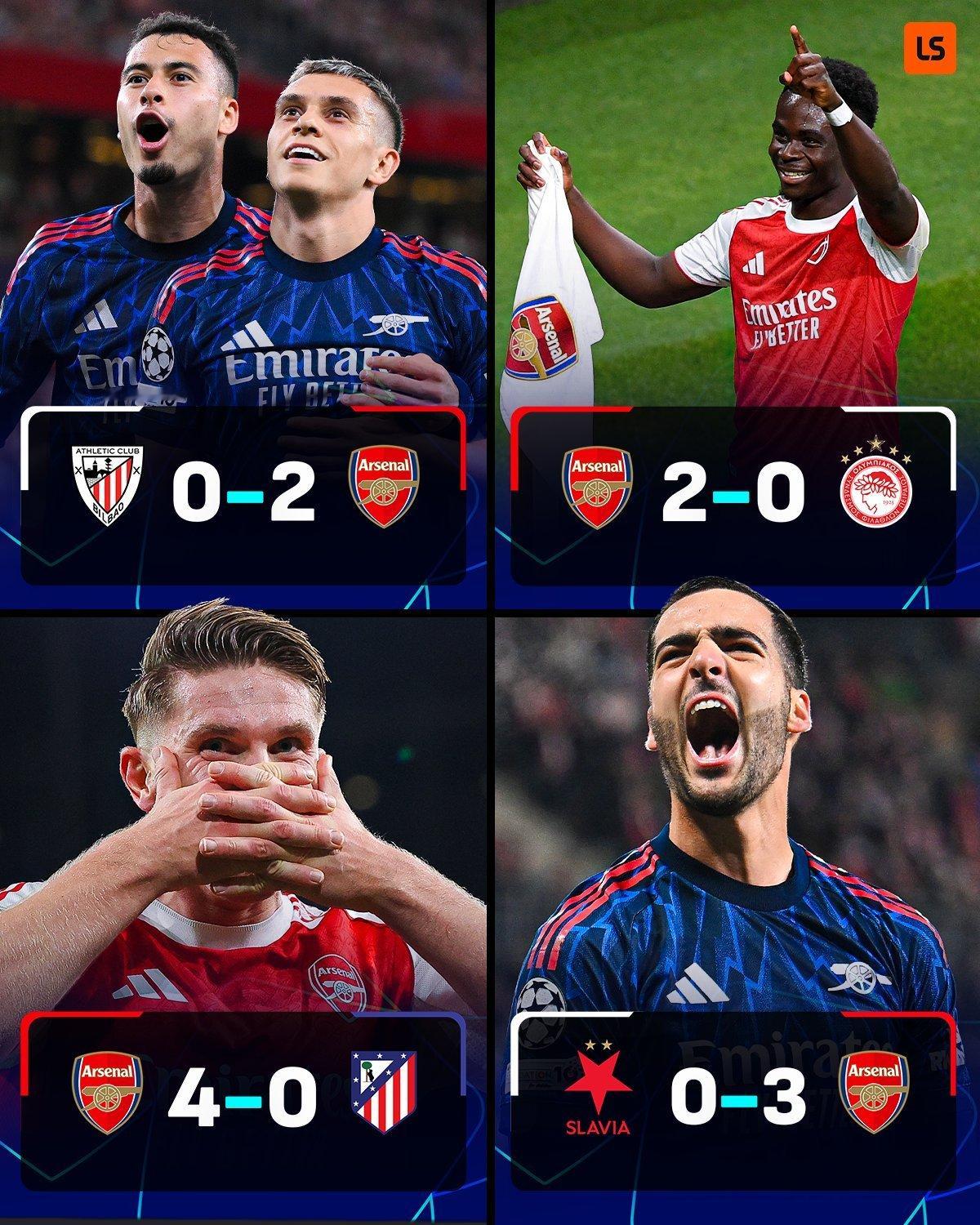 阿森纳成为21世纪以来，第一支在欧冠四连胜且一球不丢的英超球队；过去8场枪手全部