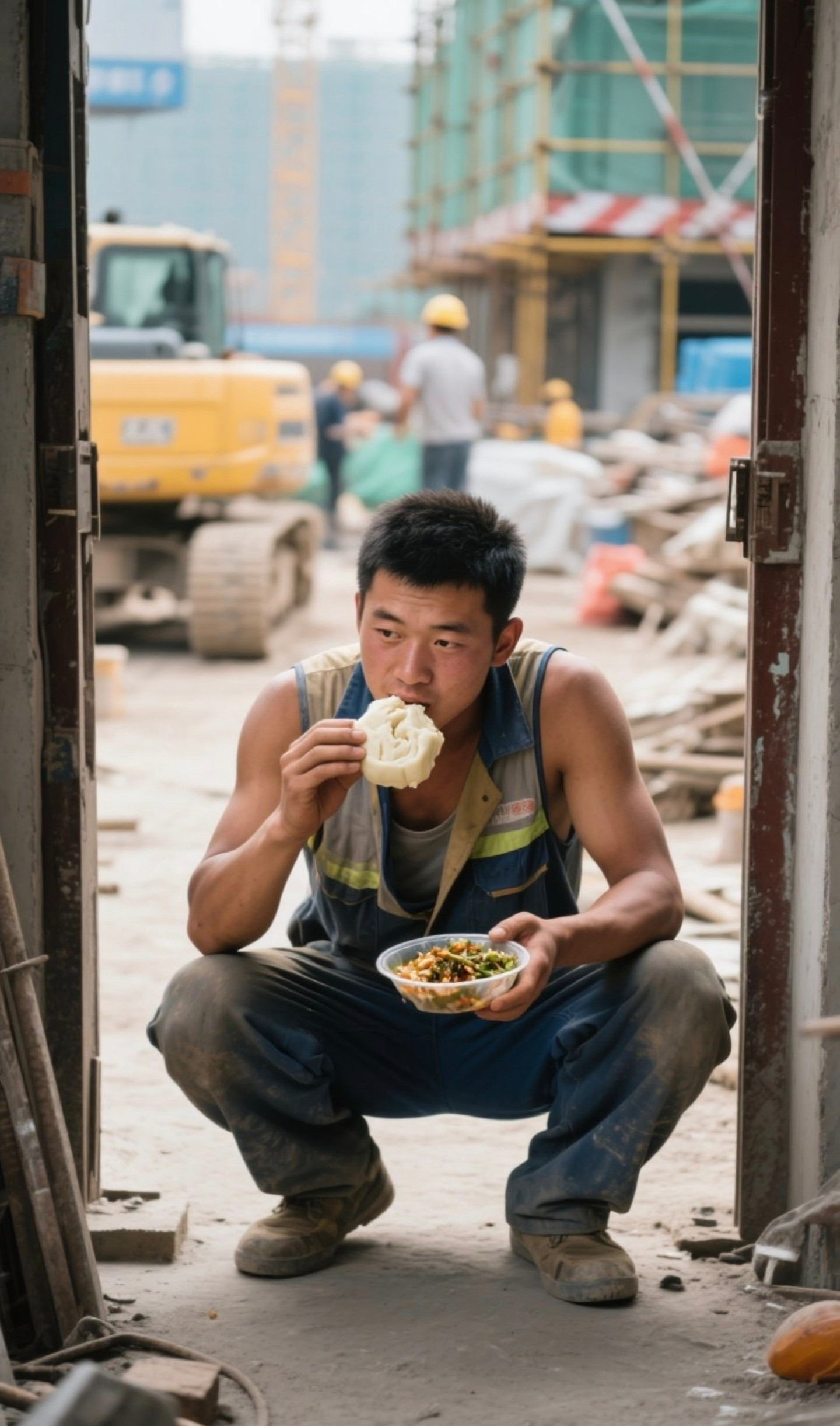 “这哪是娶媳妇，简直是请了个祖宗！”安徽一建筑工人蹲在工地门口啃着干馒头配咸菜的照片火了，谁能想到这