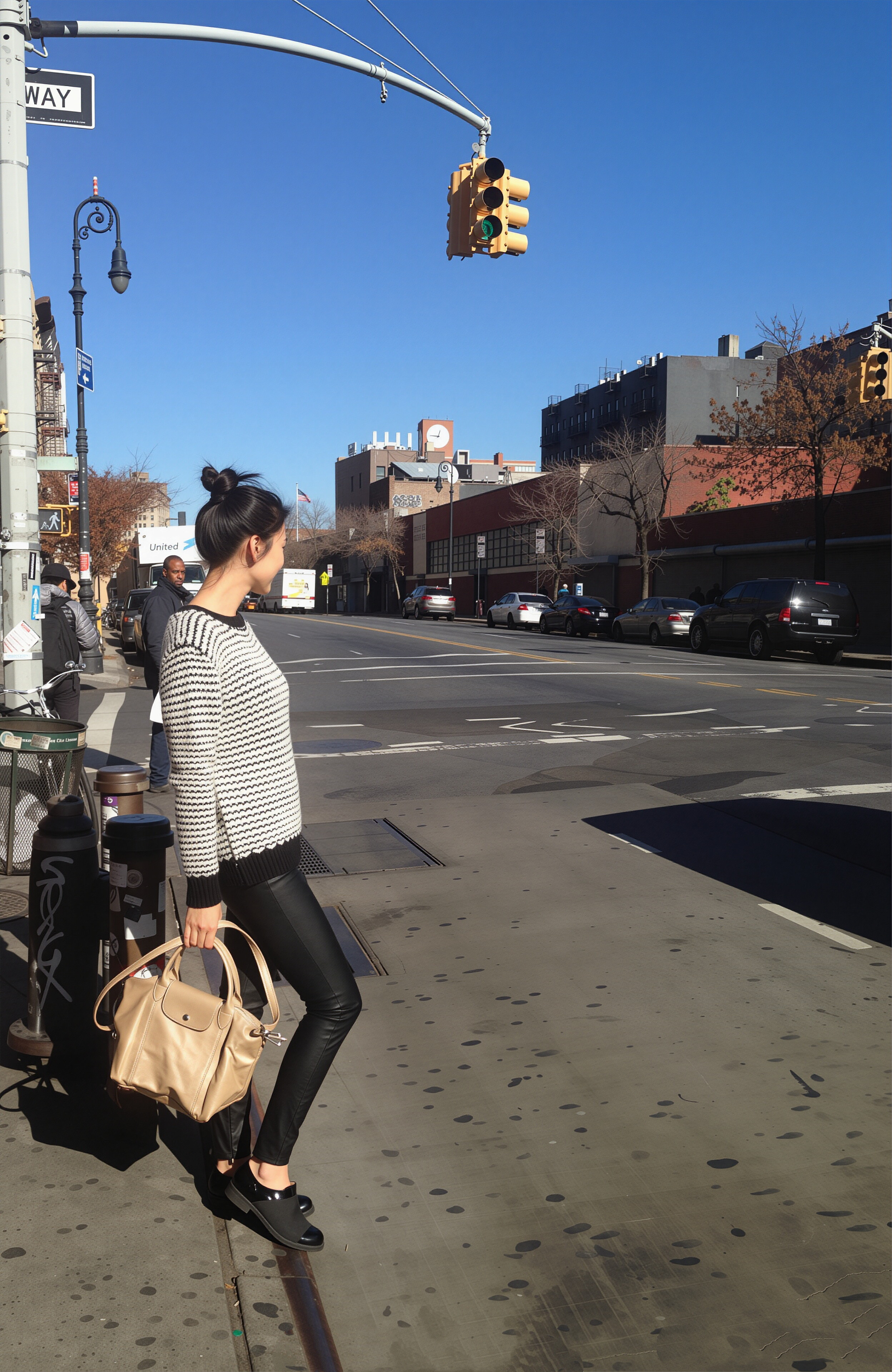 高圆圆穿梭在不同城市的街头与展厅，用穿搭书写生活的模样。阳光下的纽约街角，她